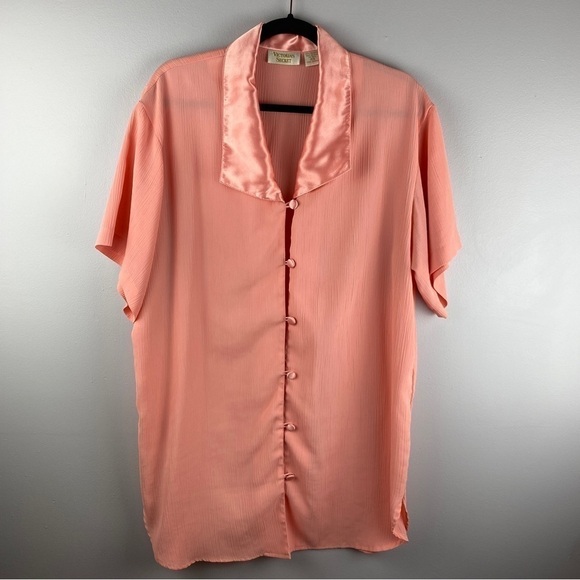 VINTAGE Victoria's Secret Gold Label Pink Button Down Sleep Shirt Small - Picture 2 of 10